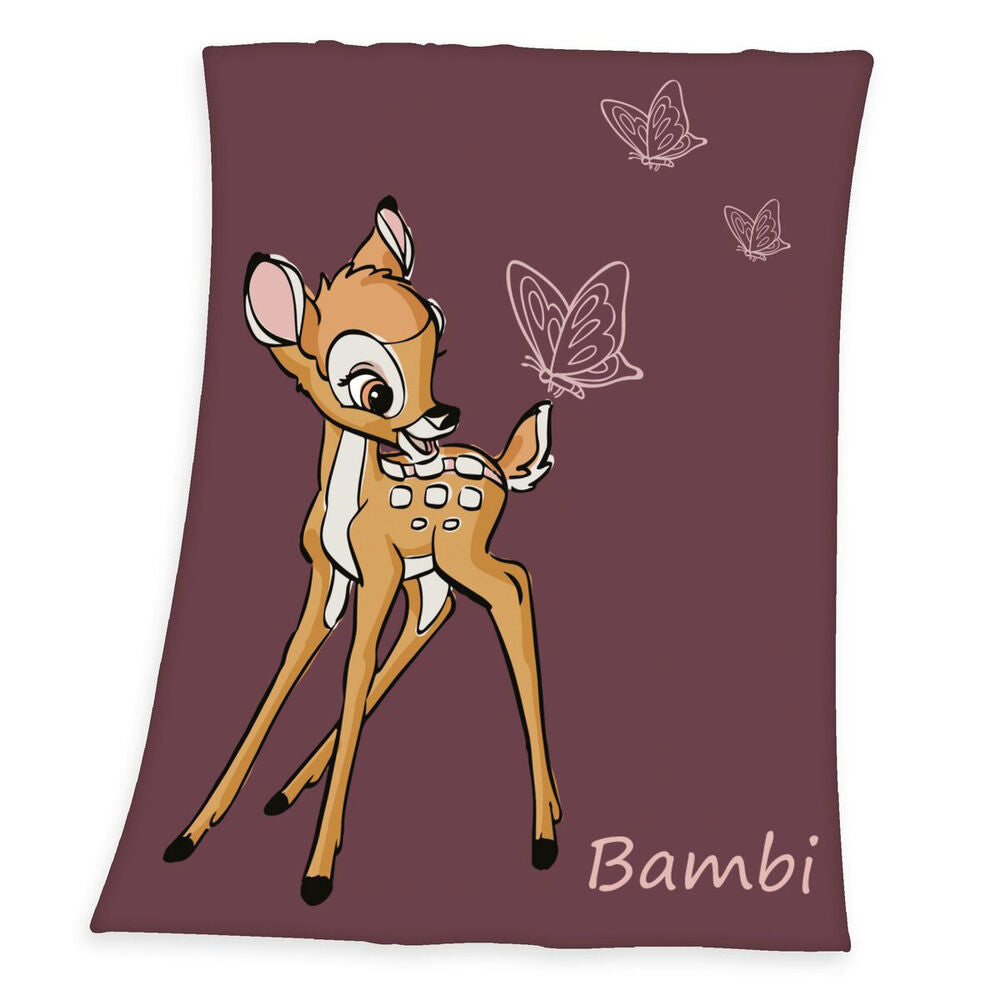 Couverture douce Disney Bambi aux dimensions 100x75 cm avec illustration du personnage Bambi sur fond clair.