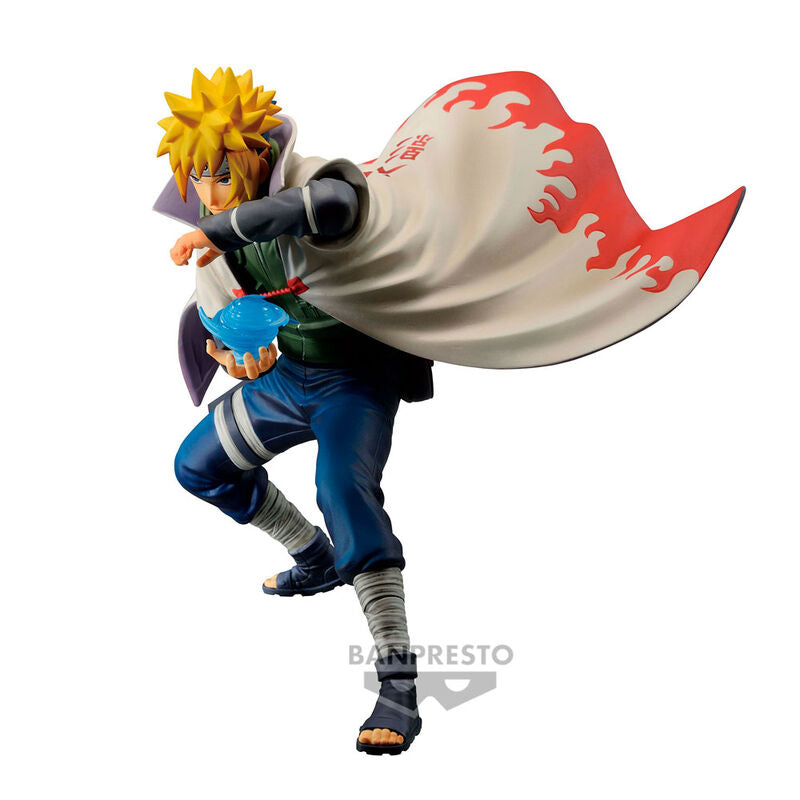 Profil gauche de la figurine Banpresto F Colosseum Namikaze Minato montrant les détails du costume