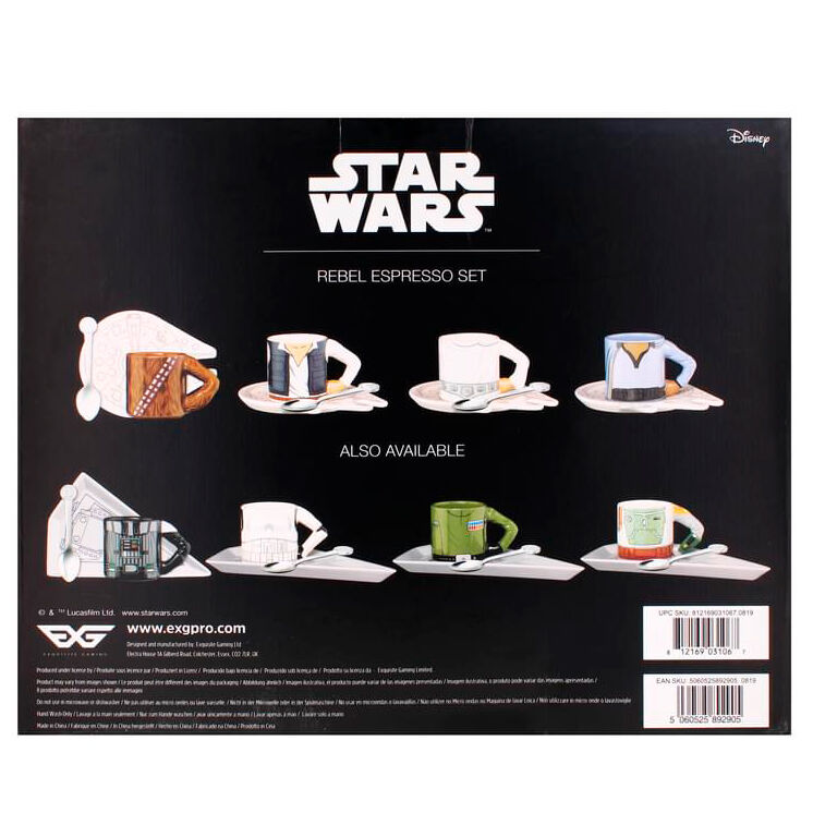 Emballage du set espresso Star Wars Rebel avec un design premium et logo EXQUISITE GAMING