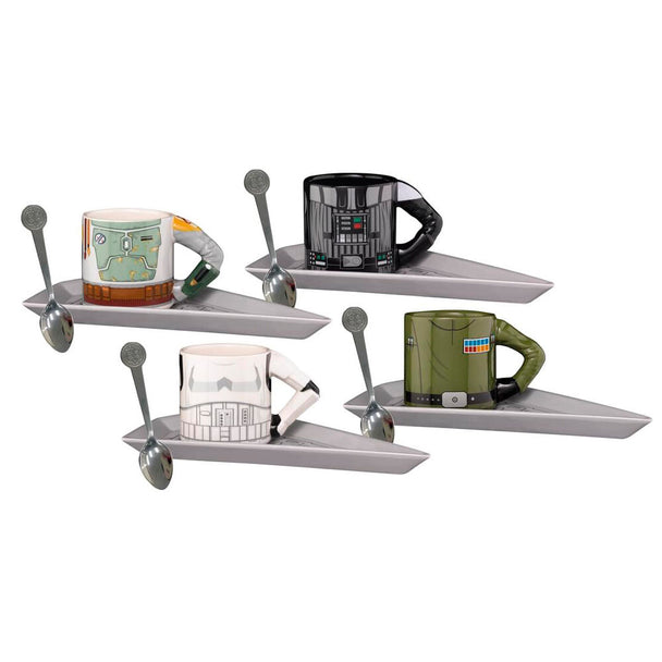 Photo du coffret complet du set espresso Star Wars Empire avec 4 tasses, soucoupes et cuillères