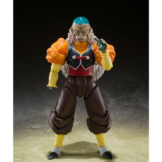 Figurine Dragon Ball Z Android 20 posée avec accessoires sur fond neutre