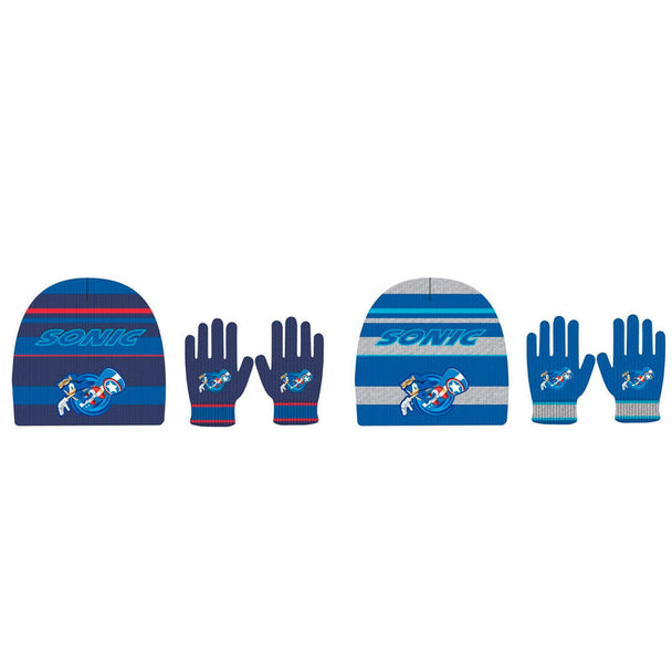 Set enfant Sonic the Hedgehog comprenant une casquette bleue et des gants assortis avec logo SEGA visible