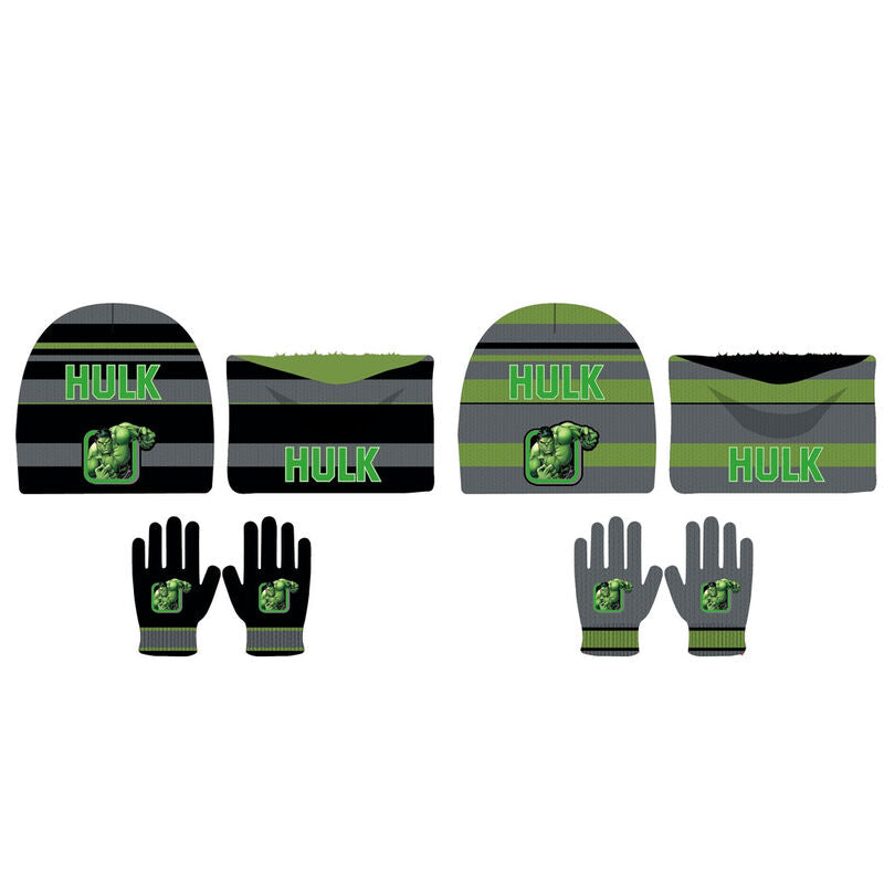 Set enfant Marvel Avengers Hulk comprenant un bonnet vert et des gants assortis avec le logo Hulk.
