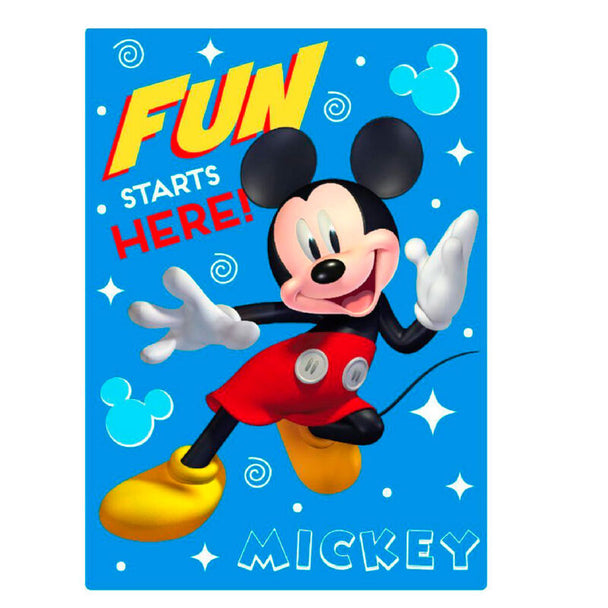 Plaid polaire Disney Mickey 100x140 cm avec illustration colorée de Mickey Mouse sur fond doux et confortable.