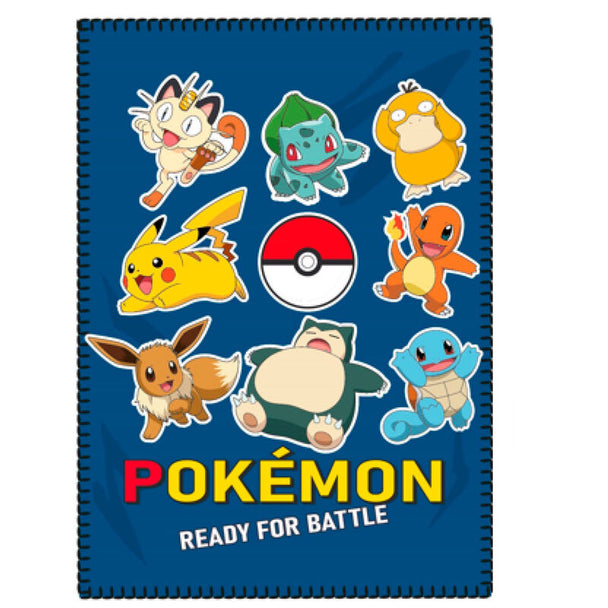 Couverture polaire Pokémon officielle NINTENDO de dimensions 100x140cm avec design coloré des personnages emblématiques.
