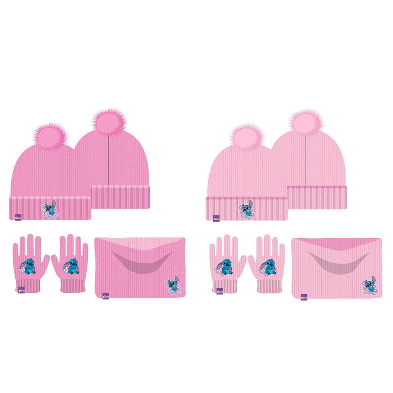 Ensemble hiver pour enfants Disney Stitch comprenant un snood, un bonnet et des gants colorés et confortables.