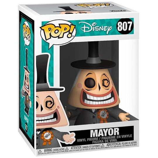 Vue rapprochée de la figurine Mayor avec son visage bicolore et son expression caractéristique, en vinyle de 9 cm