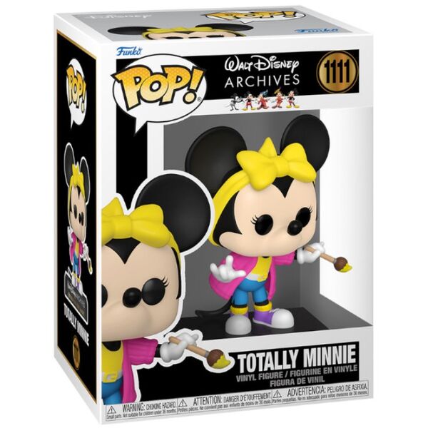 Vue rapprochée de la figurine Funko POP Minnie Mouse Totally Minnie avec détails colorés et emballage d'origine
