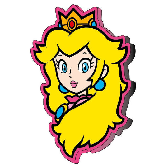 Coussin 3D Super Mario Bros Peach de 40x40 cm en microfibre douce avec design officiel Nintendo.
