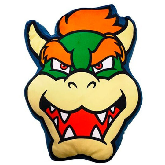 Coussin 3D Bowser Super Mario Bros en microfibre 40x40cm avec couleurs vives et détails précis du personnage Nintendo