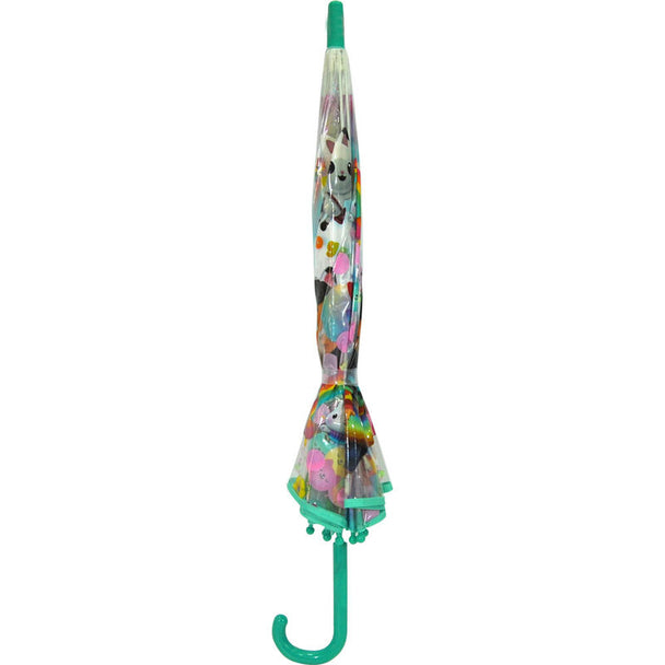 Parapluie transparent Gabbys Dollhouse 46 cm ouvert, vue de face montrant la forme en cloche