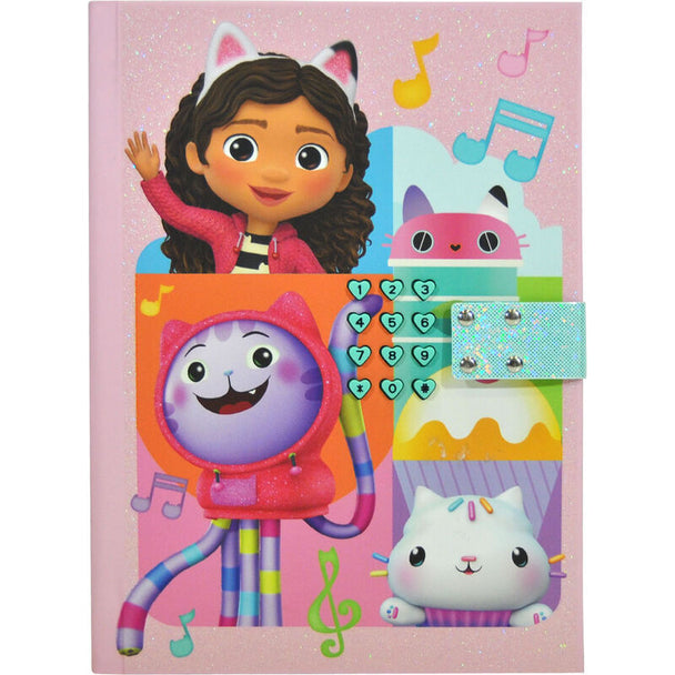 Vue de face du journal secret sonore Gabbys Dollhouse avec couverture colorée et motifs enfantins