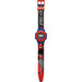 Bracelet rouge et bleu de la montre Marvel Spiderman avec motifs graphiques du personnage emblématique.