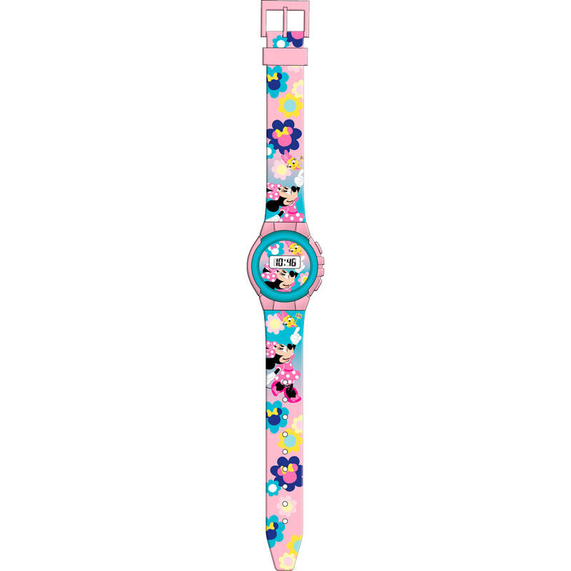 Détail du cadran digital de la montre Disney Minnie avec le personnage emblématique
