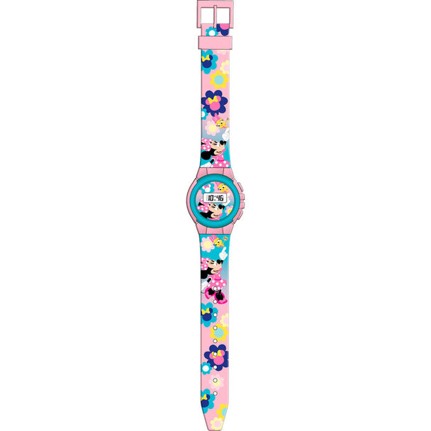 Détail du cadran digital de la montre Disney Minnie avec le personnage emblématique