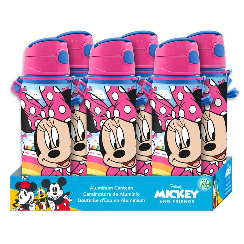 Vue de côté de la bouteille Disney Minnie 600ml en aluminium signée KIDS LICENSING