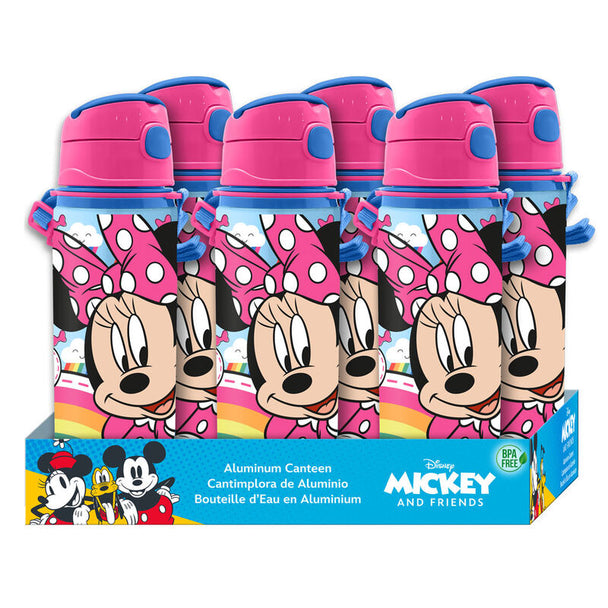 Vue de côté de la bouteille Disney Minnie 600ml en aluminium signée KIDS LICENSING