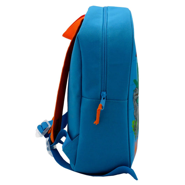 Sac à dos Jurassic World 30 cm vue de face avec motifs de dinosaures colorés sur fond noir