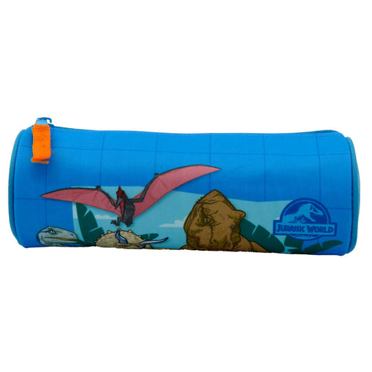 Détail de la trousse Jurassic World montrant la texture résistante et la taille compacte 22x7,5x7,5 cm