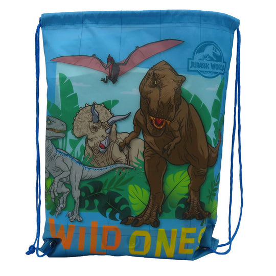 Sac de sport Jurassic World posé sur une surface, mettant en avant ses dimensions compactes