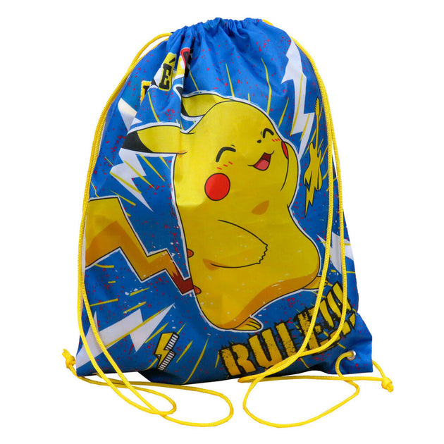 Vue latérale du sac de sport Pikachu montrant la fermeture éclair robuste et la sangle ajustable