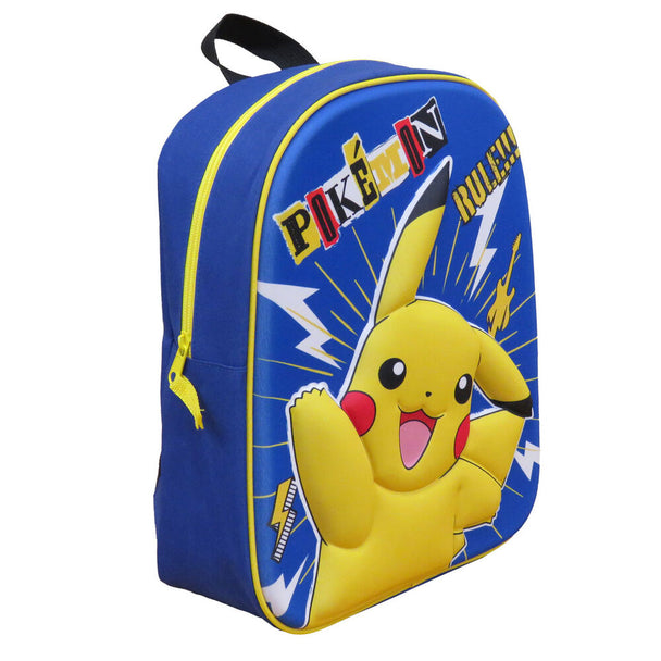 Sac à dos Pokémon Pikachu 3D vue de face avec détails colorés et logo officiel CYP BRANDS
