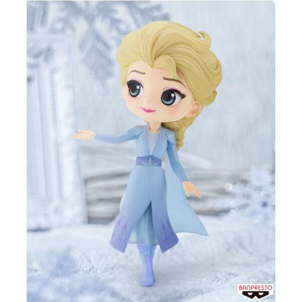 Ensemble des cinq images de la figurine Elsa Frozen 2 Q Posket BANPRESTO sous différents angles