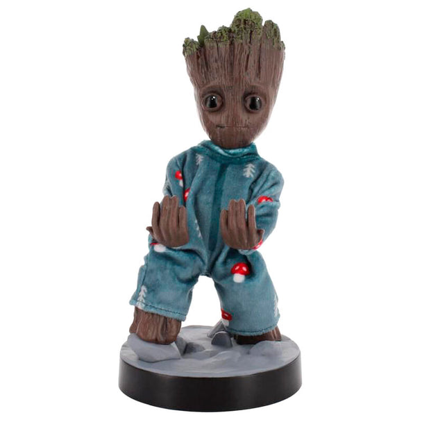 Support Cable Guy Groot en pyjama de 20cm tenant une manette de jeu, accessoire officiel Marvel Guardians of the Galaxy par EXQUISITE GAMING.