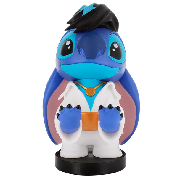 Support Cable Guy Stitch déguisé en Elvis tenant une manette de jeu, hauteur 20 cm, compatible PS5 et Xbox.