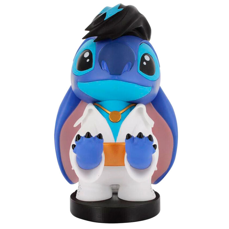 Support Cable Guy Stitch déguisé en Elvis tenant une manette de jeu, hauteur 20 cm, compatible PS5 et Xbox.
