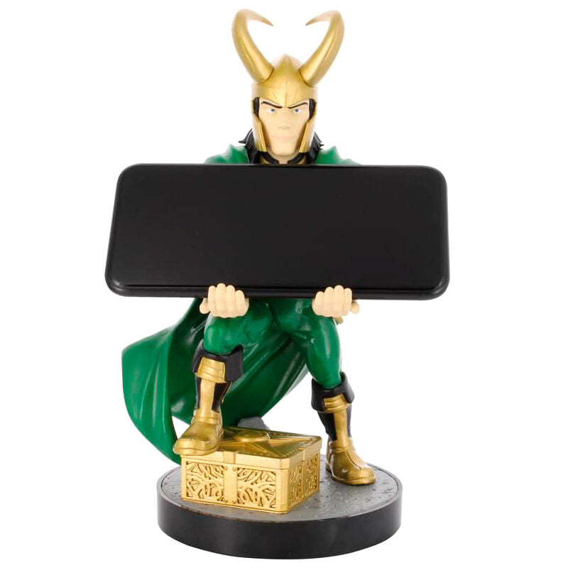 Support Marvel Loki avec câble de charge branché (câble non inclus) en situation réelle