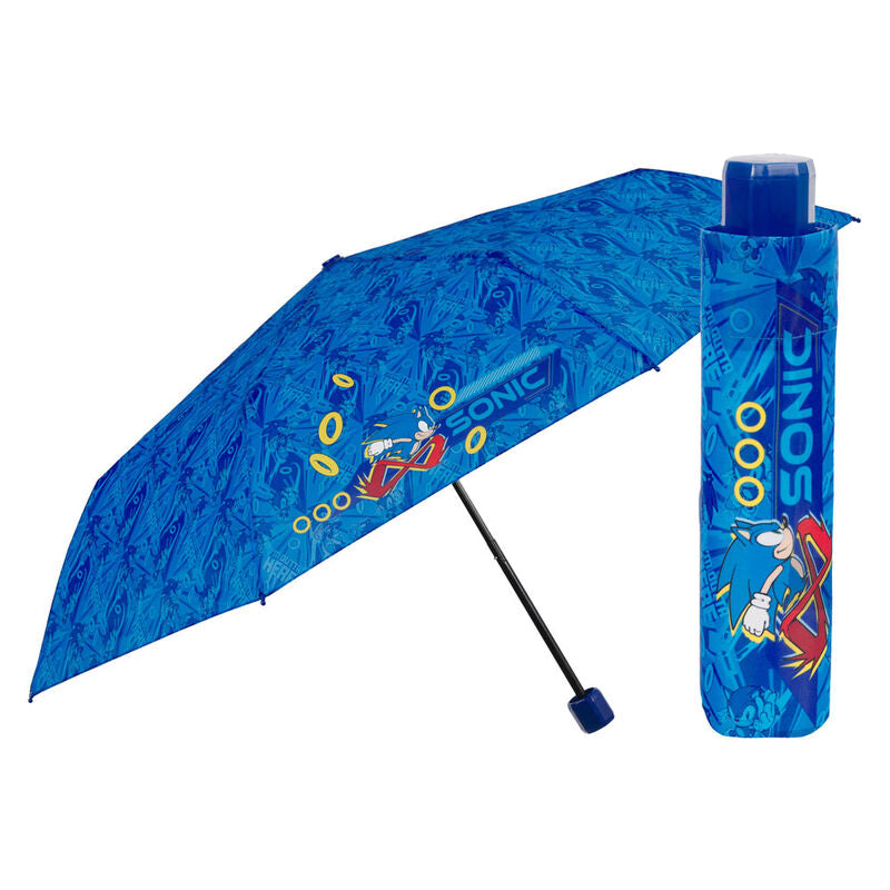 Parapluie pliant Sonic the Hedgehog de 50cm avec armature en fibre de verre et design coloré, marque PERLETTI.