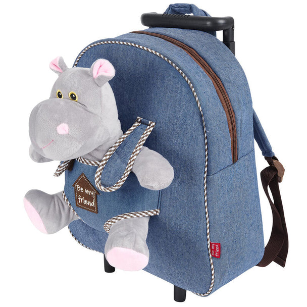 Détail de la peluche hippopotame douce fixée sur la valise trolley Holly Hypopotamo