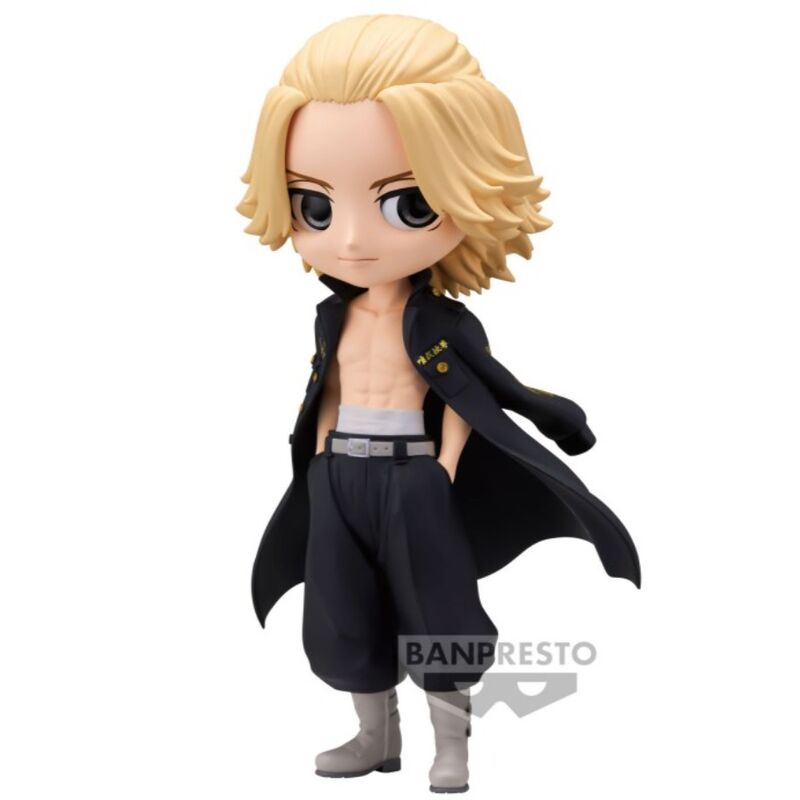 Zoom sur la base de la figurine Mikey Q Posket Tokyo Revengers avec logo BANPRESTO visible
