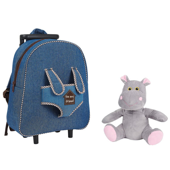 Vue latérale de la valise trolley Holly Hypopotamo montrant la poignée télescopique