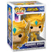 Figurine POP FUNKO de Hyoga, le Chevalier du Verseau, avec son armure bleue détaillée, hauteur 9cm, présentée dans sa boîte cadeau.