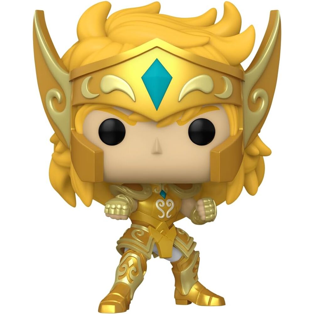Zoom sur la boîte collector de la figurine POP FUNKO Saint Seiya Hyoga, affichant le logo officiel et un design coloré.