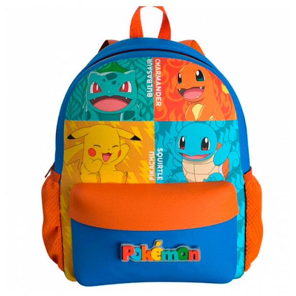 Sac à dos Pokémon Starters de 40cm avec design coloré, idéal pour enfants et fans, dimensions 40x18x30cm.