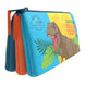 Vue avant de la trousse triple Jurassic World CYP BRANDS avec motifs de dinosaures colorés et fermeture éclair