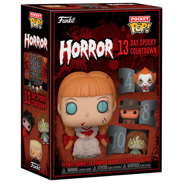 Calendrier de l'Avent Funko Pop Spooky avec 13 figurines Pocket Pop visibles dans leurs compartiments