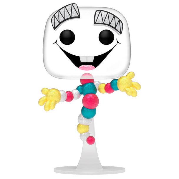 Détail de la figurine Funko POP Mr. DNA Jurassic Park, mettant en avant les couleurs vives et le design soigné
