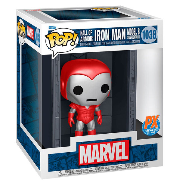 Figurine POP Deluxe Iron Man Hall of Armor Marvel par FUNKO, édition exclusive avec détails précis et couleurs vives.