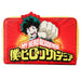 Portefeuille Loungefly My Hero Academia Izuku Punch fermé, vue de face avec détails dorés et cuir vegan saffiano.