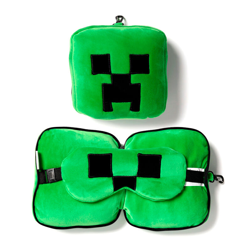 Oreiller de voyage Minecraft Creeper Relaxeazzz de couleur verte avec visage emblématique Creeper visible