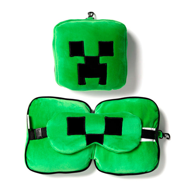 Oreiller de voyage Minecraft Creeper Relaxeazzz de couleur verte avec visage emblématique Creeper visible