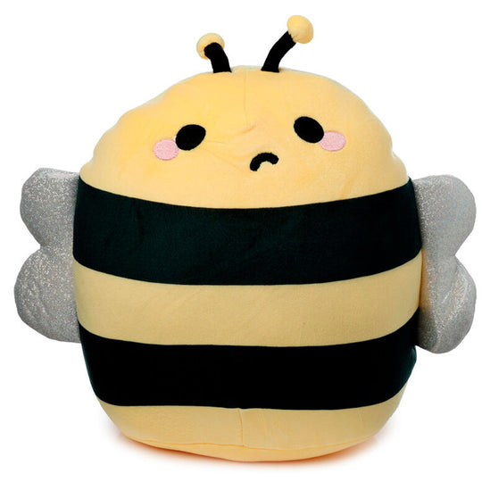 Coussin peluche Bobby l'abeille Adoramals par PUCKATOR en velboa, vue de face avec ses couleurs vives et son design amusant.