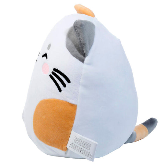 Détail du coussin peluche chat Lola montrant la texture douce du velboa et les dimensions compactes