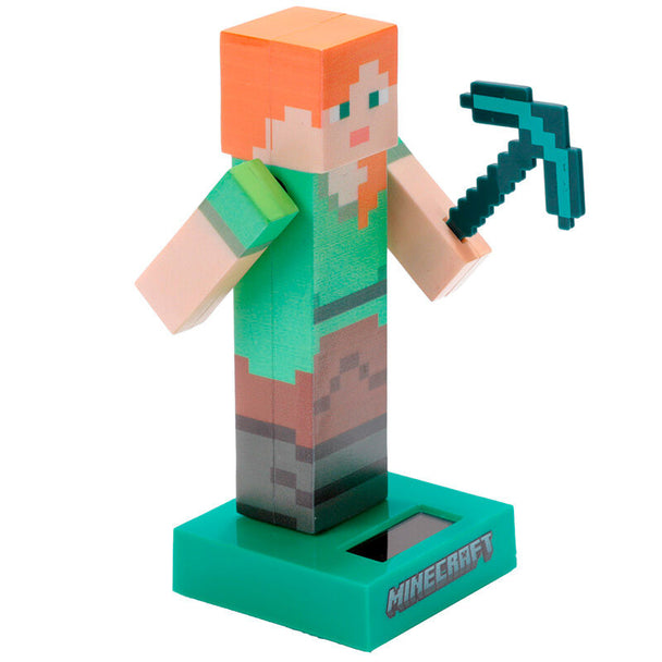 Détail du visage de la poupée Minecraft Alex solaire montrant les pixels caractéristiques