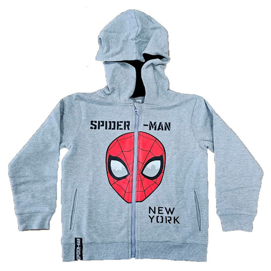 Sweat à capuche Marvel Spiderman pour enfant avec logo rouge et bleu, disponible en plusieurs tailles.