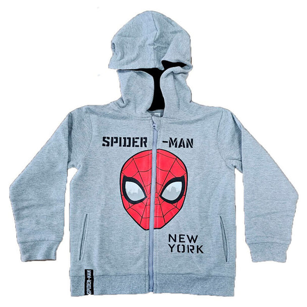 Sweat à capuche Marvel Spiderman pour enfant avec logo rouge et bleu, disponible en plusieurs tailles.